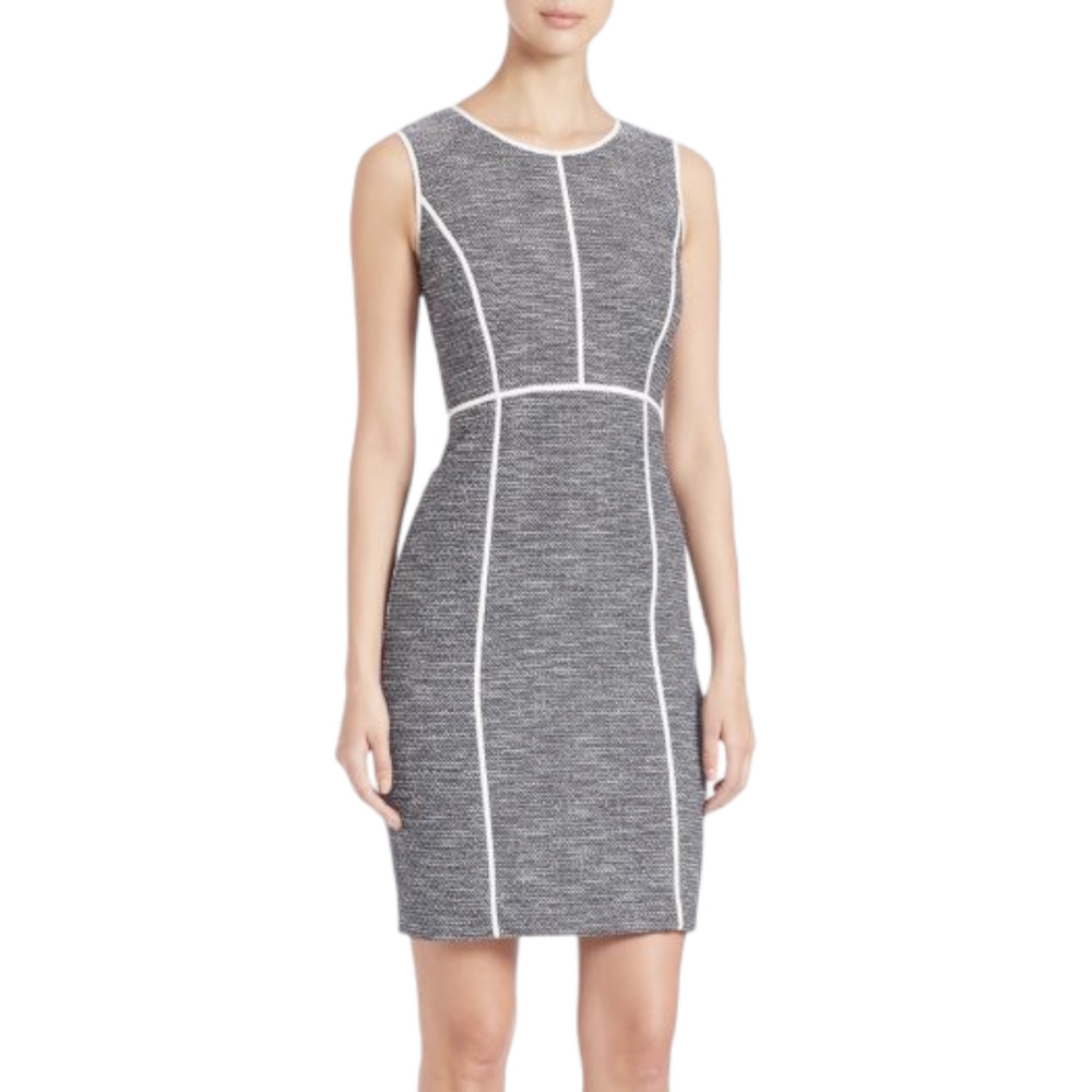 Lafayette 148 Mariana Sleeveless Tweed Contrast Seam Sheath Dress, Blue, Sz 4